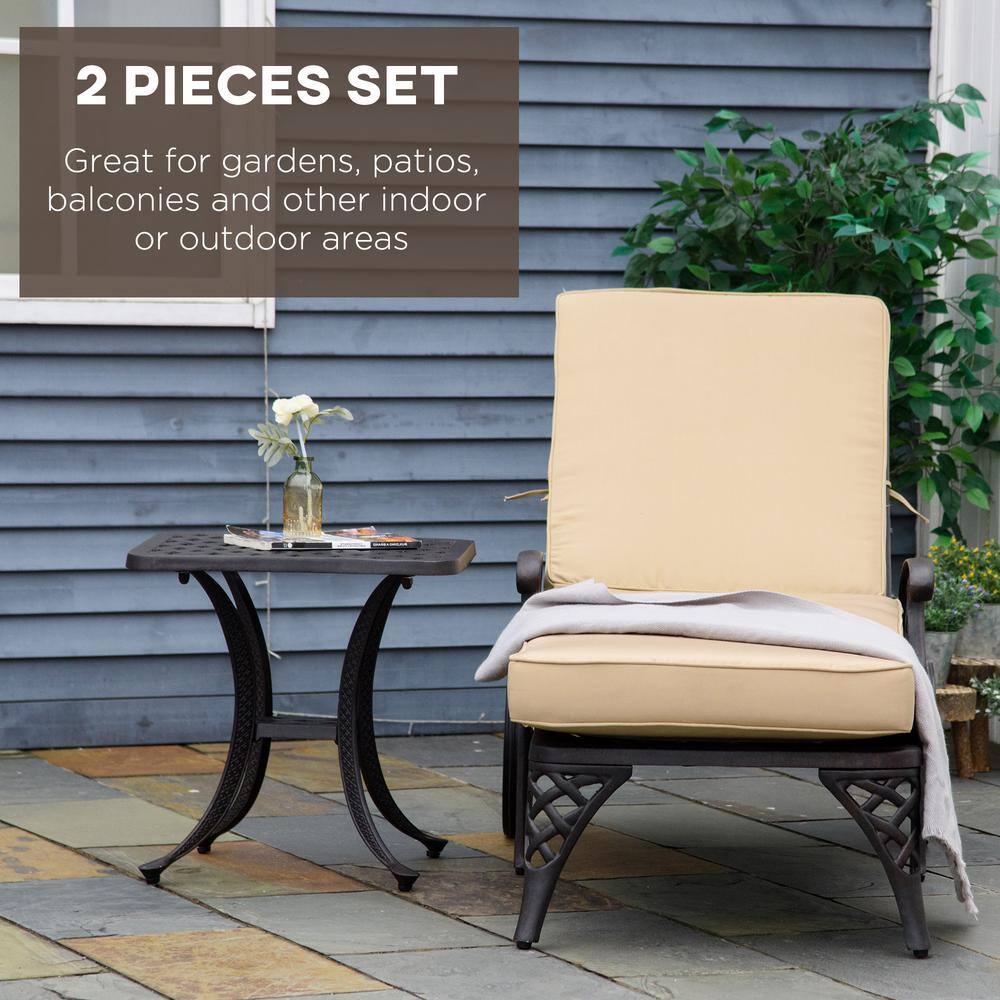Beige Aluminum Adjustable Outdoor Chaise Lounge with Side Table