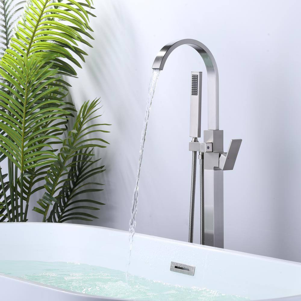 Brushed Nickel Freestanding Tub Filler with Hand Shower