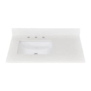 36 in. W x 22 in. D Quartz Stone in White Rectangular Single Sink Bathroom Vanity Top with Left Offset Sink Backsplash