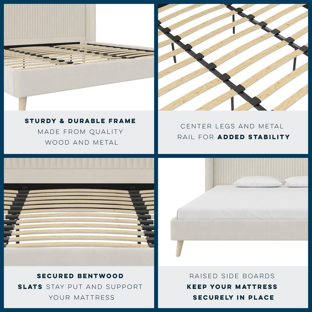 Holly King-Size Ivory Velvet Tufted Wingback Platform Bed
