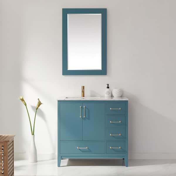 Altair Sutton 24 in. W x 36 in. H Rectangular Wood Framed Wall Bathroom Vanity Mirror in Royal Green