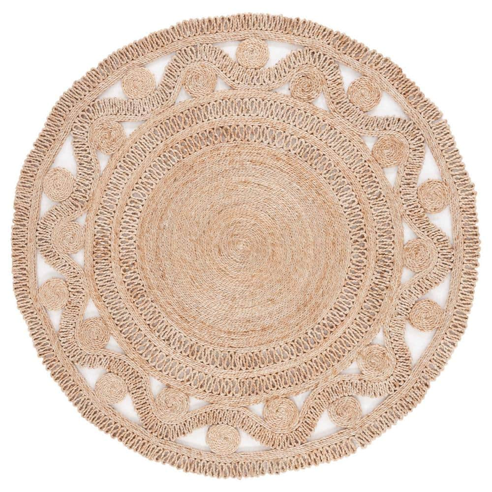 SAFAVIEH Natural Fiber Beige 4 ft. x 4 ft. Woven Ornate Round Area Rug ...