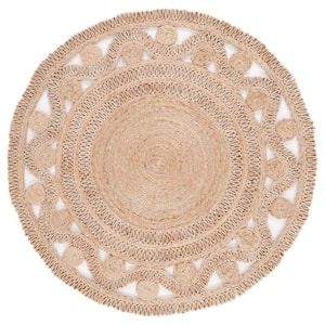 Natural Fiber Beige 5 ft. x 5 ft. Woven Ornate Round Area Rug