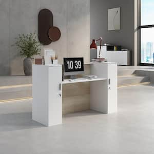 70.9 in. W Rectangular White MDF Computer Desk with a Spacious Tabletop and 6-Enclosed Storage Shelves