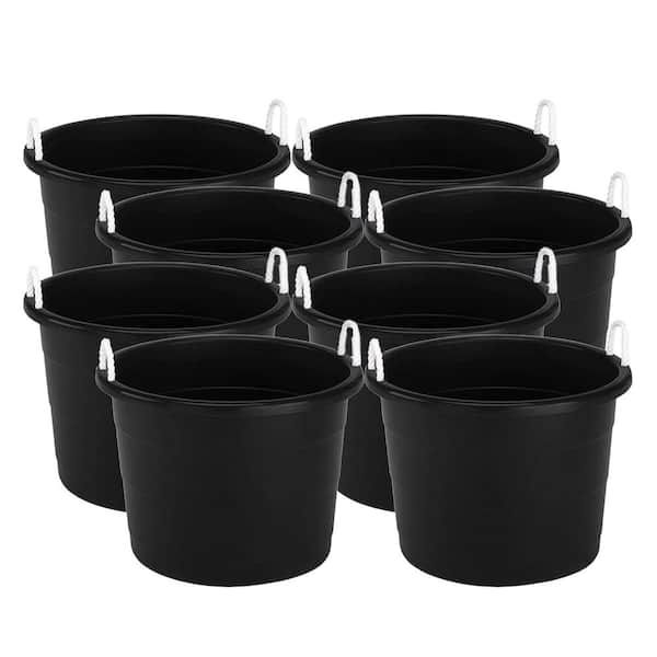 Homz 18 gal. Black Plastic Utility Storage Bucket Tub with Rope Handles (8-Pack)