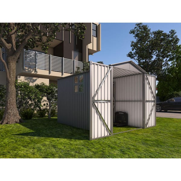 5 x 10 ft. Motorcycle Outdoor Steel Garage With Window, tracks and fixtures, Gray