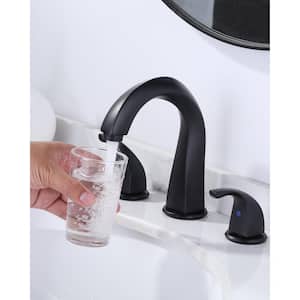 8 in. Widespread Double Handle Bathroom Faucet for 3-Holes with Pop-up Drain Assembly and Supply Lines in Matte Black