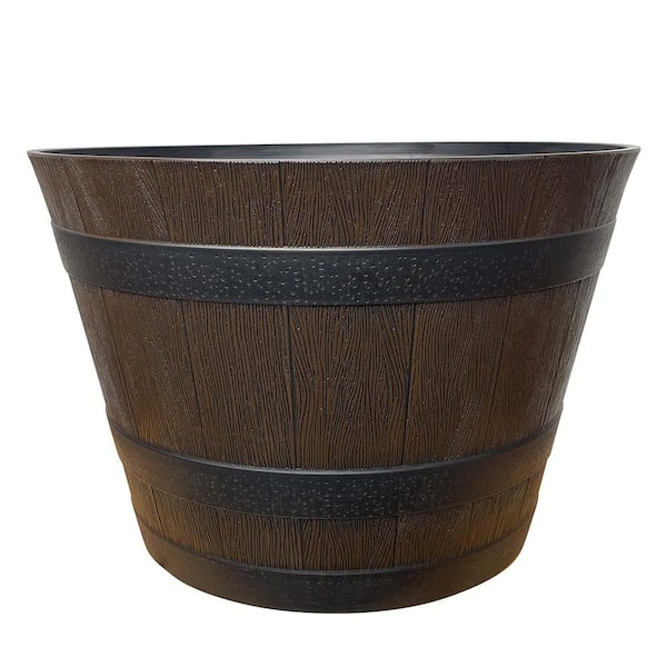 Southern Patio 22.44 in. Dia x 14.96 in. H 48 qt. Rustic Oak High-Density Resin Whiskey Barrel Outdoor Planter