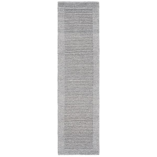 Natura 2 ft. x 11 ft. Gray Solid Border Runner Rug
