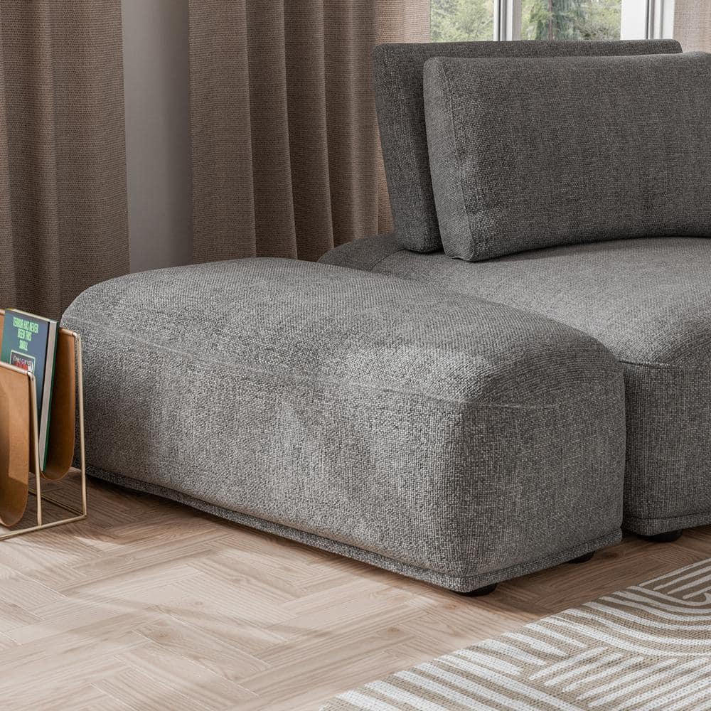 Furniture of America Fairwind 24 in. Armless Chenille Curved Modular Ottoman Sofa in Gray