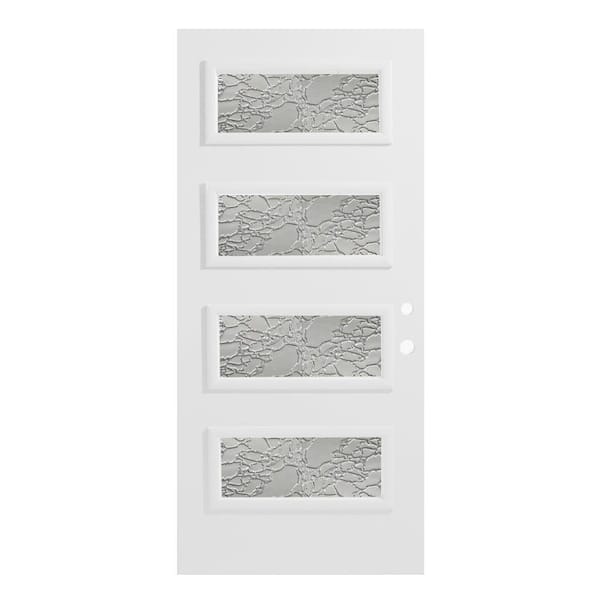 36 in. x 80 in. Lorraine Delta Satin 4 Lite Painted White Steel Prehung Front Door