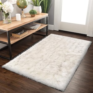 White/Gray 3 ft. x 4 ft. Sheepskin Faux Furry Cozy Area Rug