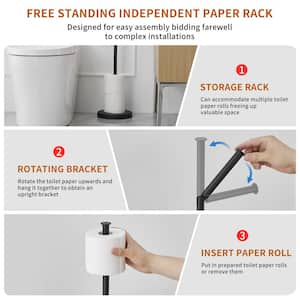 Round Free Standing Toilet Paper Holder Toilet Paper Roll Holder with Weighted Base in Brushed Matte Black