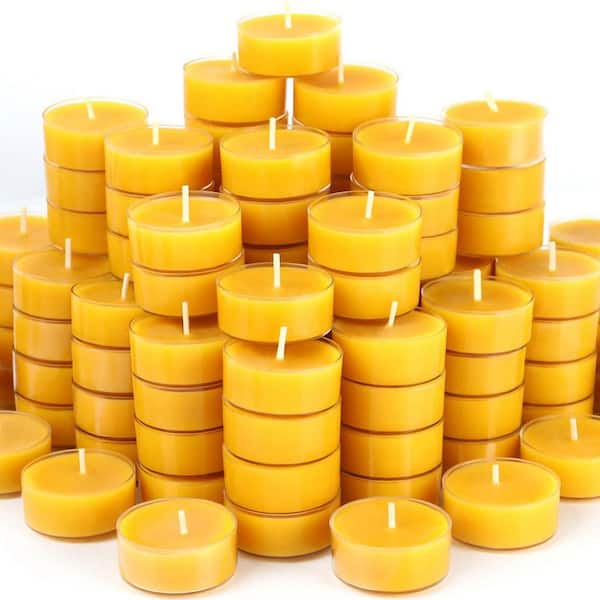 Beeswax Tea Lights Candles Yellow Unscented Beeswax Single Wick Candle 48 Pack