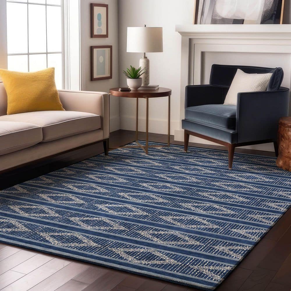 Mayfield Premium Machine Washable Abstract AMF1029 Navy 3 ft. x 5 ft. Area Rug price history on PriceWatchPro