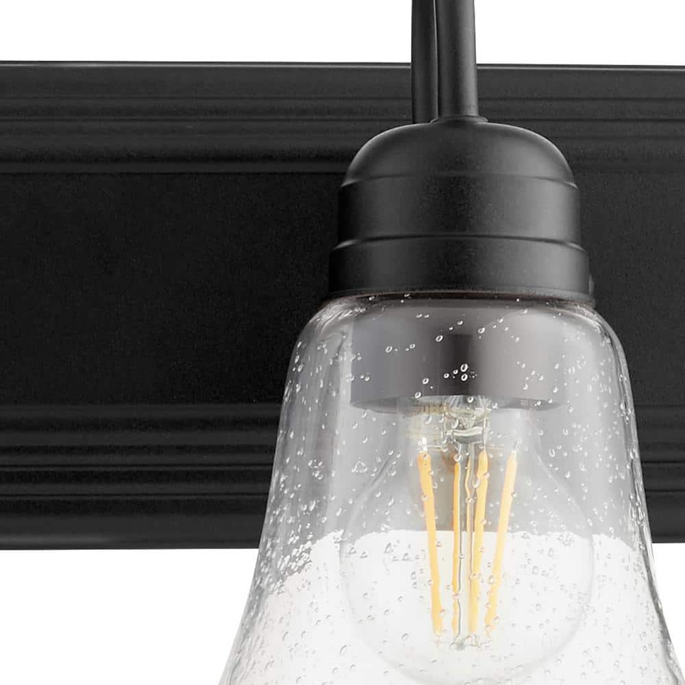 Noir Black Glass 2-Light Vanity Fixture with Seeded Shades