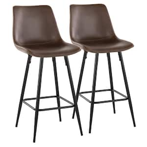 Durango 38.5 in. Espresso Faux Leather and Black Metal High Back Fixed Counter Height Bar Stool (Set of 2)