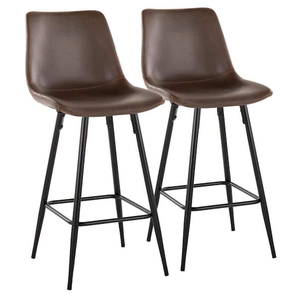 Lumisource Durango 38.5 in. Espresso Faux Leather and Black Metal High Back Fixed Counter Height Bar Stool (Set of 2)
