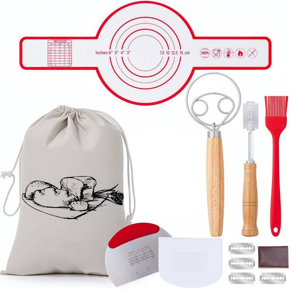 Bread Making Tools Set with Danish Dough Whisk, Sourdough Bread Scoring ...