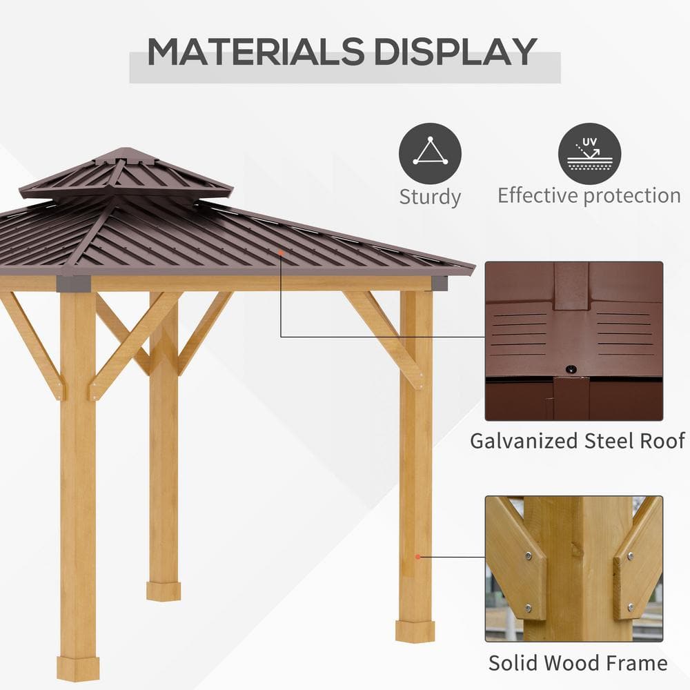 10x10 Brown Hardtop Patio Gazebo with Wooden Frame
