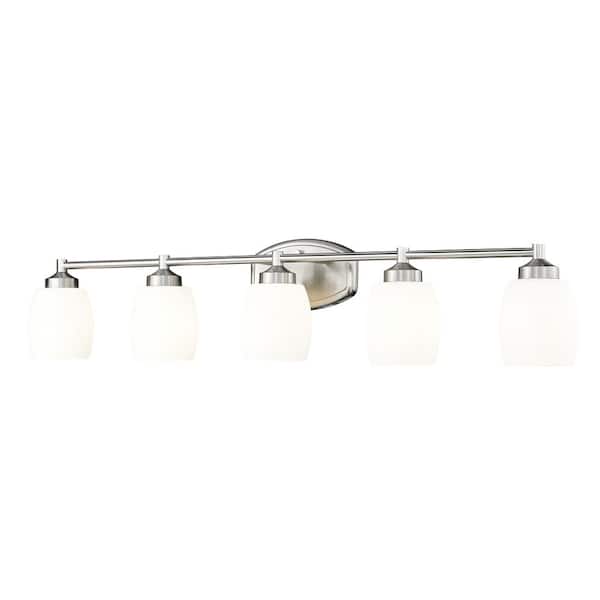 Unbranded Kendrick 39.25 in. 5-Light Brushed Nickel Vanity-Light with Matte Opal Glass Shade