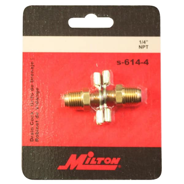 Milton Industries, Inc. 1/4 in. Compressor Tank Drain Cock (2-Pack) S-614-4  - The Home Depot