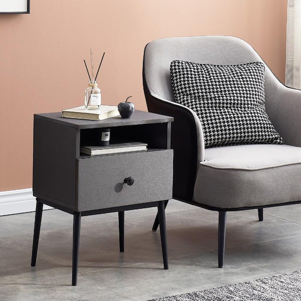 VECELO Modern Night Stand, Square End Side Table with Drawer and Storage Space for Sofa Couch, Living Room and Bedroom, Gray