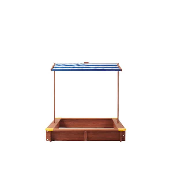 3.87 ft. W x 3.87 ft. L Wooden Sandbox with Adjustable Canopy and Cover-46 in. Cedar Sandpit for Outdoor Backyard Fun