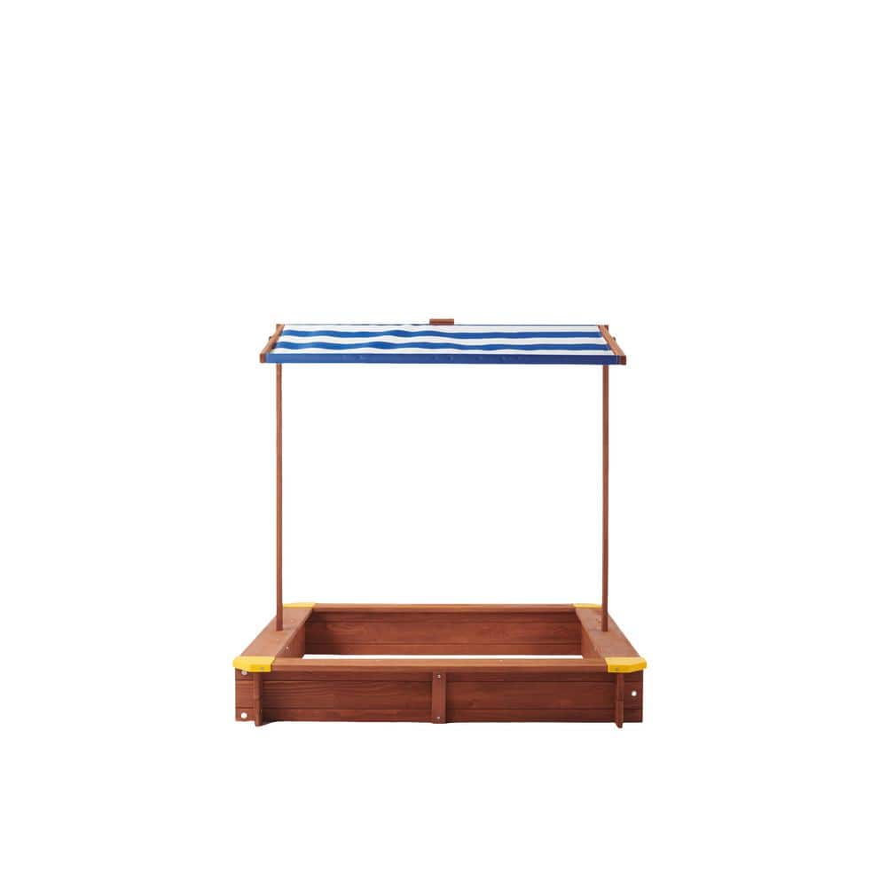 3.87 ft. W x 3.87 ft. L Wooden Sandbox with Adjustable Canopy and Cover-46 