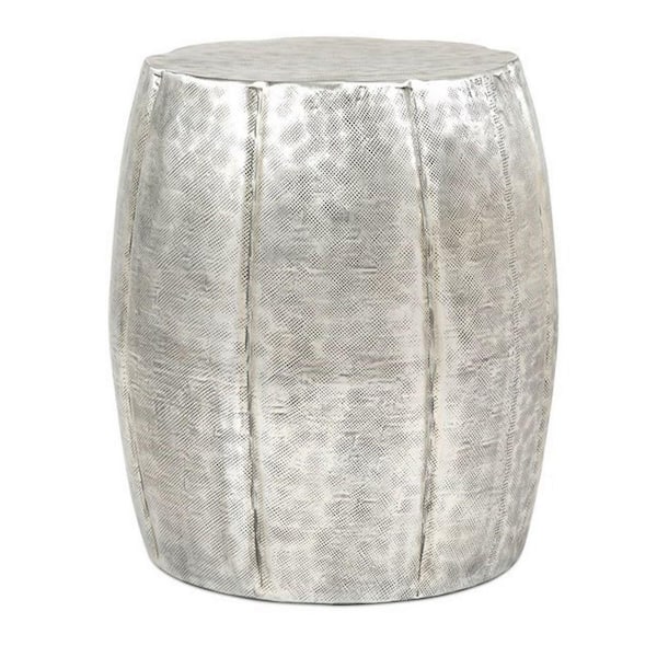 Benjara 17 in. Silver Round Metal end table with Drum Body