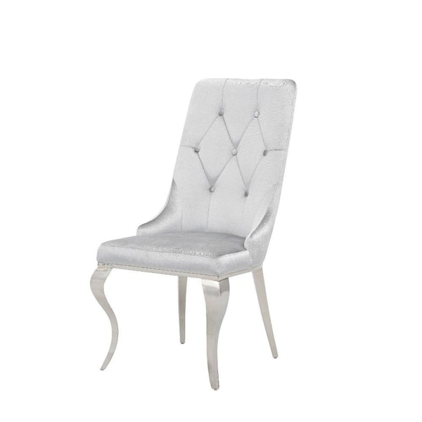 Benjara Gray 39 in. Button Tufted Dining Side Chair with Metal Legs