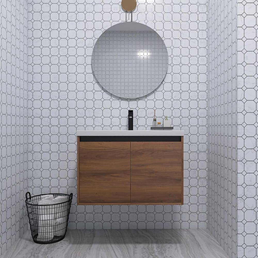 29.53 in. W x 18.11 in. D x 20.47 in. H Wall-Mounted Bath Vanity in Brown w