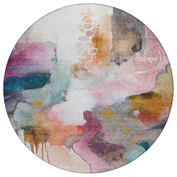 Chantille Machine Washable Indoor/Outdoor Abstract ACN2019 Blush 8 ft. x 8 ft. Area Rug