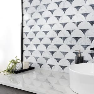 Halfmoon Gris 8.97 in. x 11.96 in. Polished Marble Floor and Wall Mosaic Tile (0.74 Sq. Ft./Each)