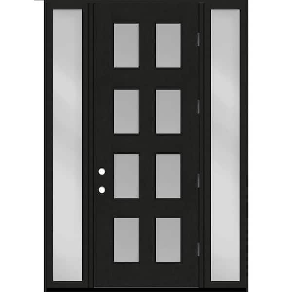 Steves & Sons Regency 64 in. x 96 in. 8L Modern Clear Glass LHOS Onyx Stain Fiberglass Prehung Front Door w/Clear12in. SLs 6-9/16