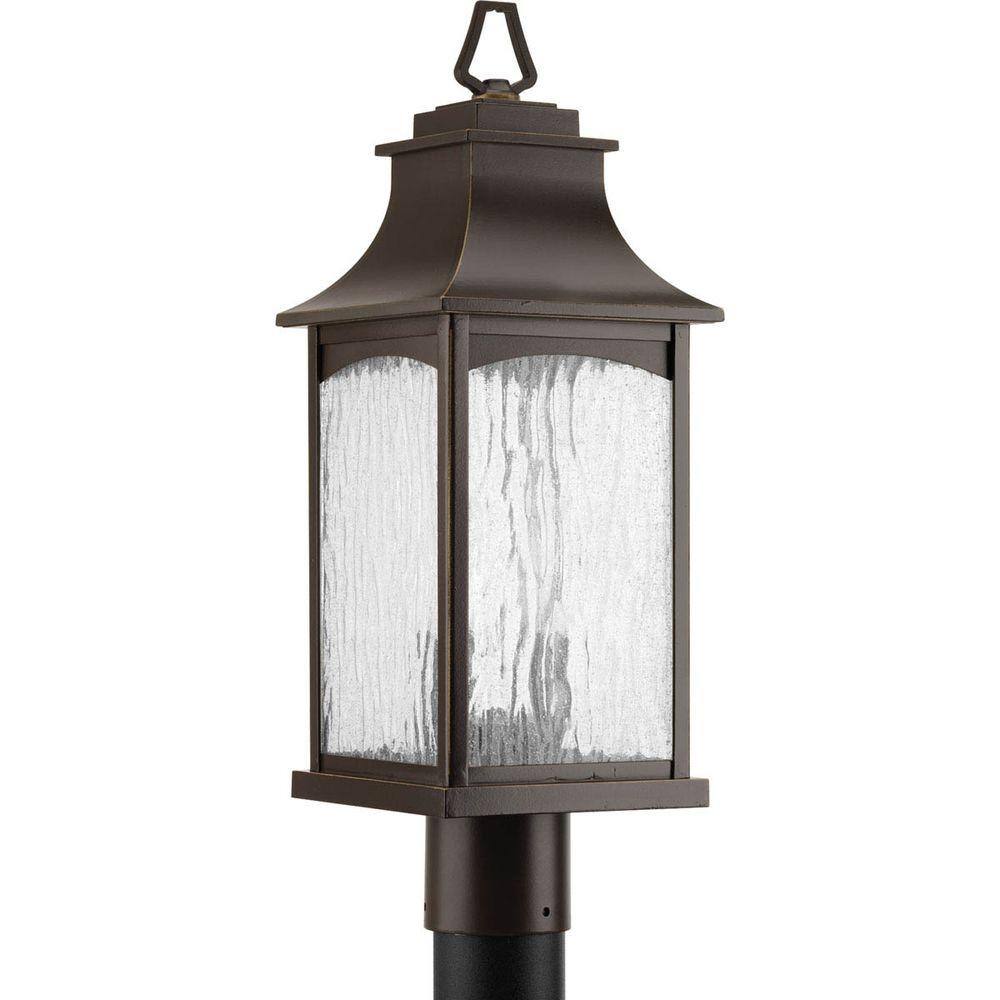 Maison Oil Rubbed Bronze Outdoor Post Lantern with Clear Water Seeded Glass