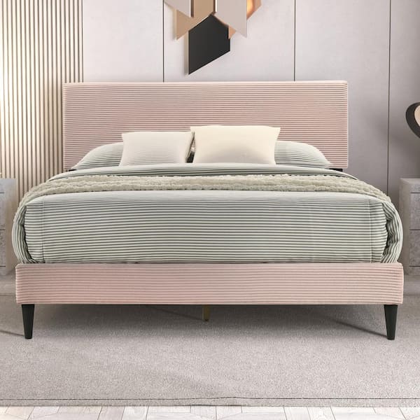 GALANO Bayson Towel Pink Wood Frame Full Platform Bed with Headboard
