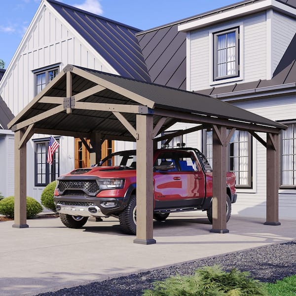 12 ft. x 16 ft. Single-Top Pavilion with Wooden Posts for Outdoor Spaces, Perfect for Patio and Garden Decoration