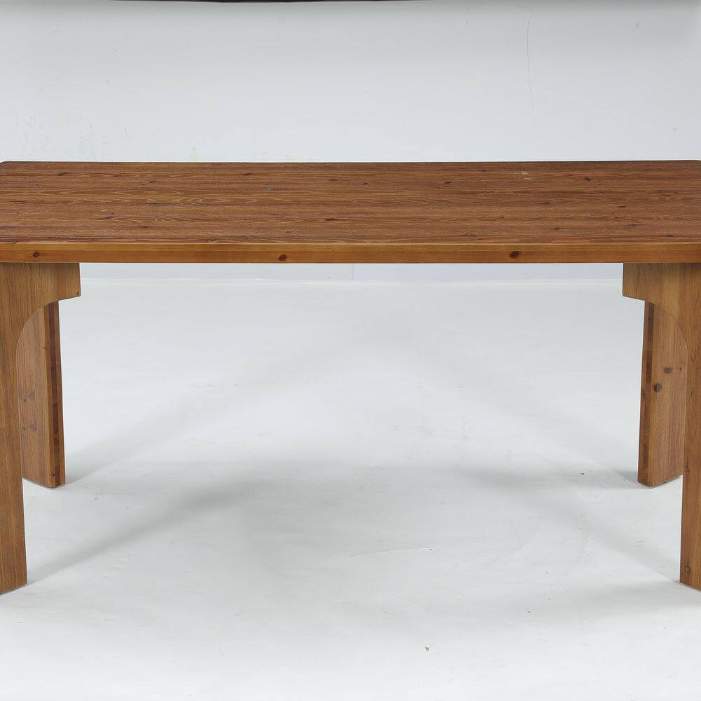 63 in. Warm Oak Brown Solid Wood 4 Legs Dining Table with Curved Legs Seats 6-8,Farmhouse Kitchen Table for Dining Room
