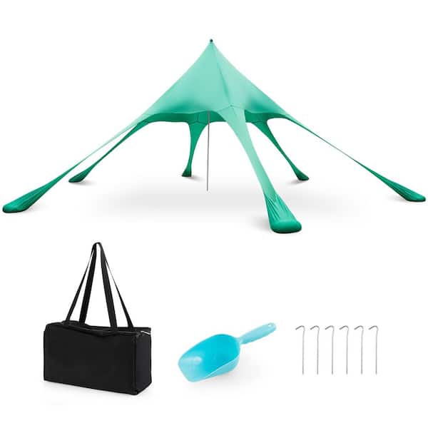 Costway 20 ft. x 20 ft. Beach Sunshade Canopy UPF50+ with Carry Bag & 8 Sandbags and Shovel Green