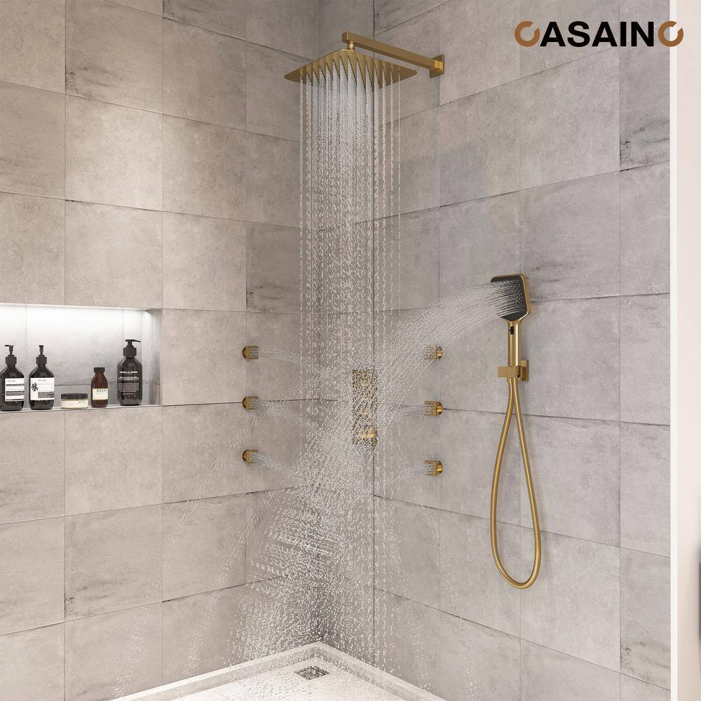 Brushed Gold Dual Square Wall Mount Shower System with Handheld