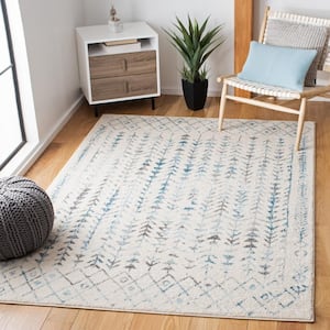 Tulum Ivory/Turquoise 9 ft. x 12 ft. Border Tribal Diamonds Area Rug