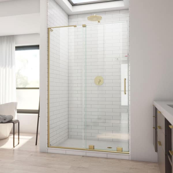 DreamLine Mirage-X 48 in. W x 72 in. H Sliding Semi-Frameless Shower Door in Brushed Gold with Clear Glass