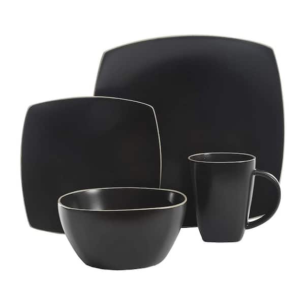 Gibson Elite Soho Lounge 16-Piece Matte Black Stone Dinnerware Sets (Service for Set for 4)