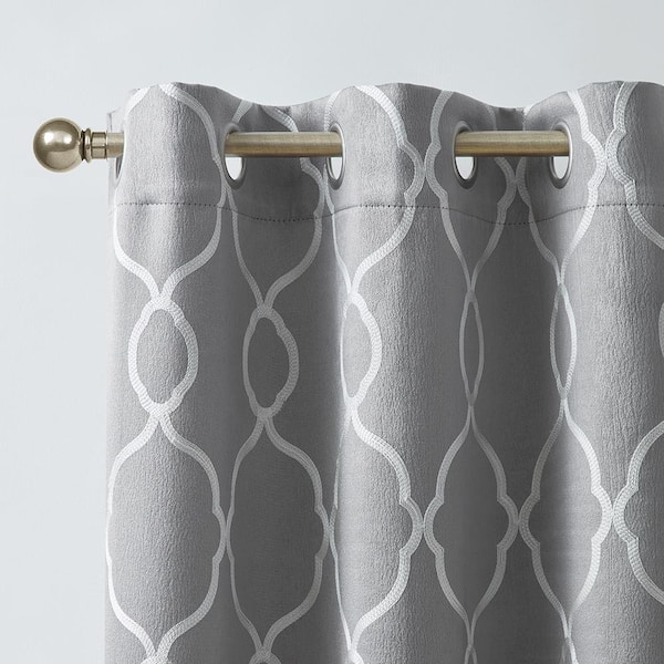 Alona Lattice Embroidery 38 in. W x 84 in. L Grommet Blackout Curtain (Single Panel)
