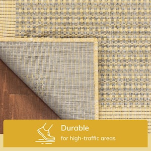 Medusa Odin Yellow Solid and Striped Border Indoor/Outdoor 5 ft. 3 in. x 7 ft. 3 in. Area Rug
