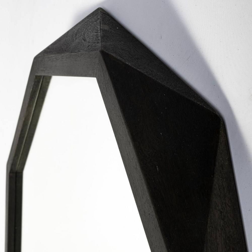 Black Octagonal Solid Wood Bathroom Vanity Mirror