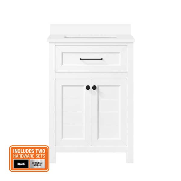 Hanna 24 in. Single Sink White Bath Vanity with White Engineered Stone Top (Assembled)