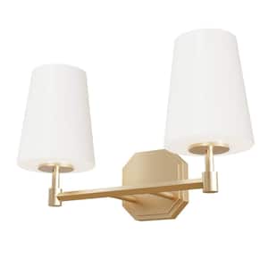 Nolita 16 in. 2-Light Alturas Gold Vanity Light with Cased White Glass Shades
