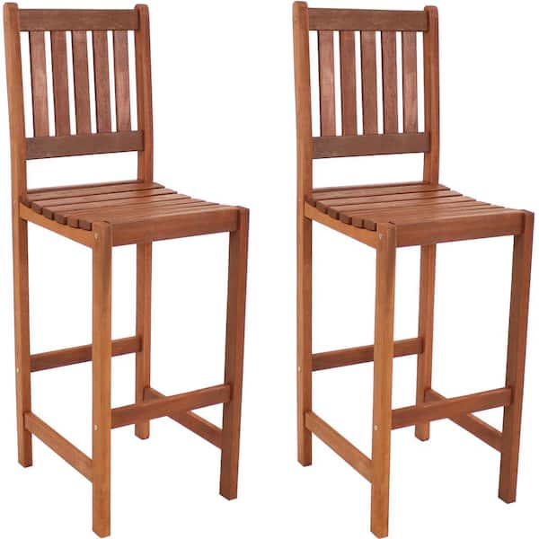 Sunnydaze Meranti Wood Bar Height Chairs (Set of 2)